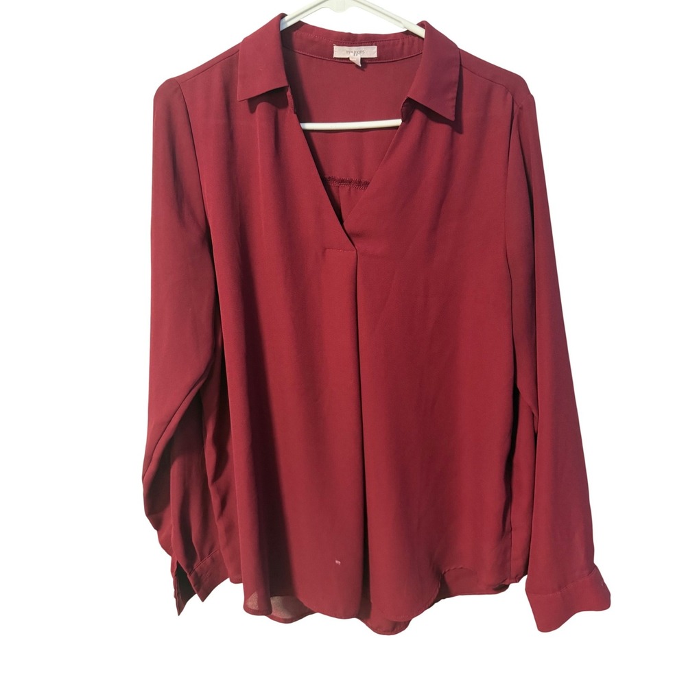 Maurices Blouse Womens Large Burgundy V-Neck Long Sleeve